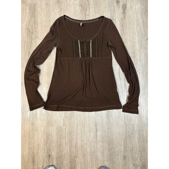 Vintage Y2K Brown Babydoll Long Sleeve Tee Bella Swan Elena Gilbert Twilight - Picture 11 of 11
